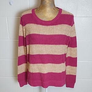 Wide Stripe Fishermans Knit Cotton Blend Soft Sweater